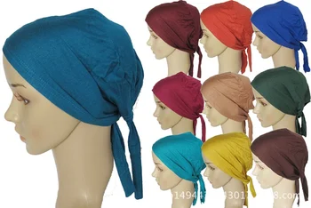 

10pcs/lot Under Cap For Hijab Scarves Muslim Bonnet Tie-back Hat Women Cotton Jersey Inner Hijab Caps Plain Color Islamic Bonnet