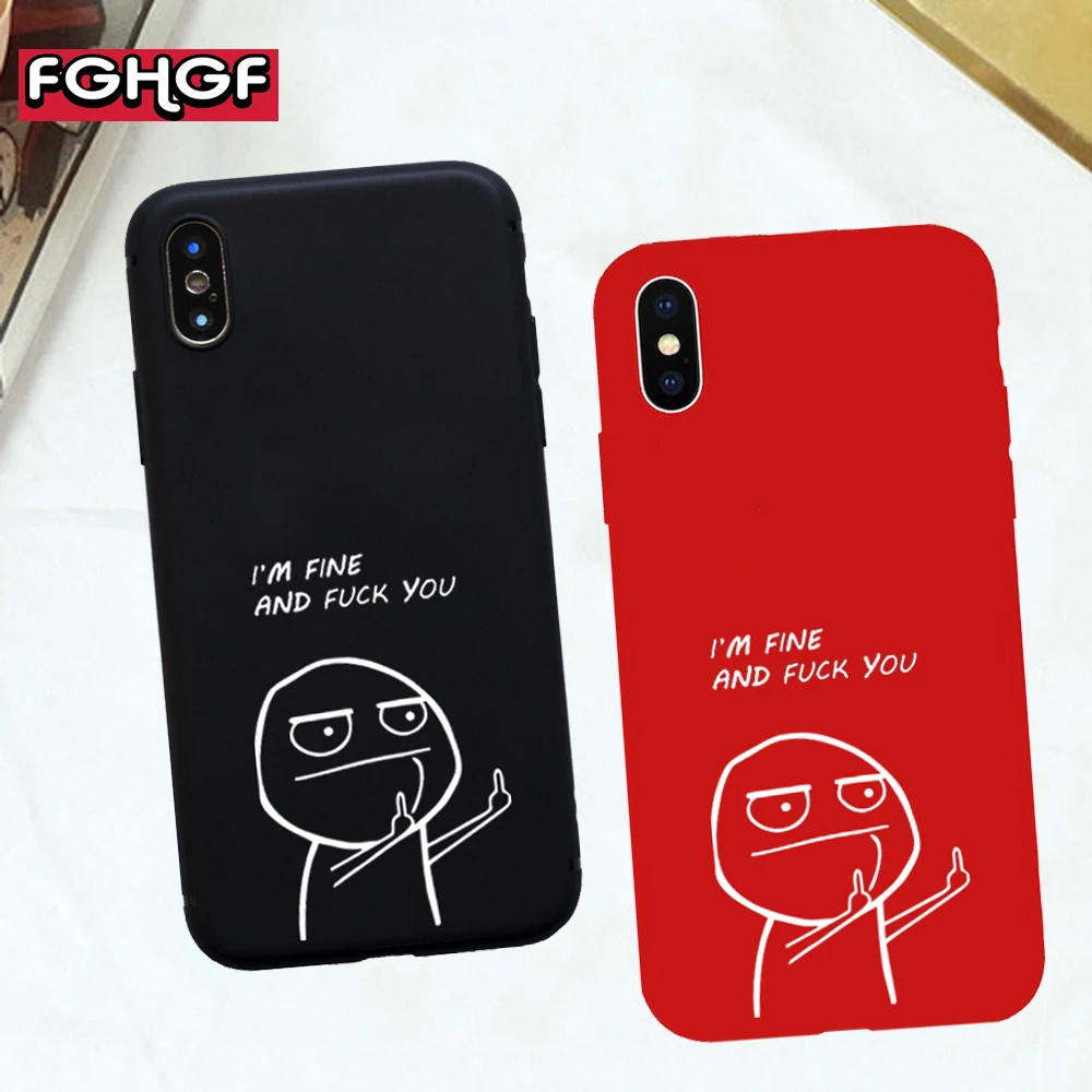 

FGHGF Funny Cartoon Lovers Phone Case For iphone X Case For iphone 7 6S 6 8 Plus 5S 5 Middle Finger Cover Retro Red Black Cases