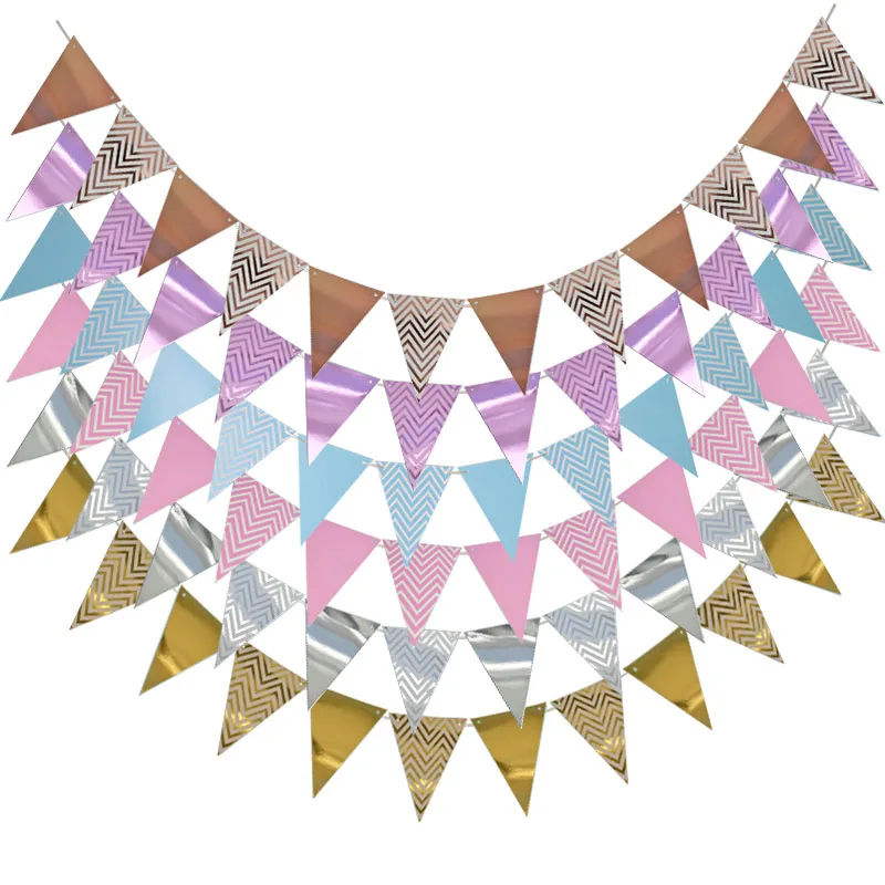 3m 12 Flag Gold Pink Paper Board Garland Banner For Baby Shower Birthday Party Decoration Kids Room Decoration Garland Bunting