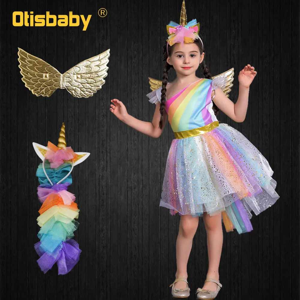 Карнавальный костюм единорога на Хэллоуин; платье с единорогом для маленьких девочек; детское платье-пачка принцессы радуги на день рождения; Рождественская одежда - Цвет: B