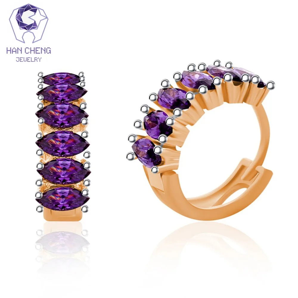

HanCheng New Fashion Classic Golden Plated Loop AAA Zircon Gem Stone Round Small Hoop Earrings For Women Jewelry brincos bijoux