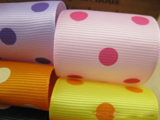 High quality 38mm Rib ribbon Single Face Dots satin ribbon DIY hair accessories Children package gift 5Mlot_8