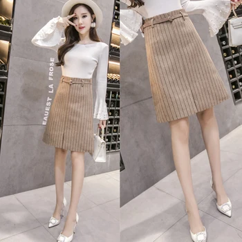 

High Waist Striped A-line Women Skirts Office Lady Chic Bodycon Temperament Faldas Mujer Moda 2018 Fashion Wild Jupe Femme
