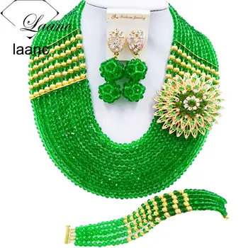 

Laanc 10 Rows Green African Beads Jewelry Set for Nigerian Wedding C22P006