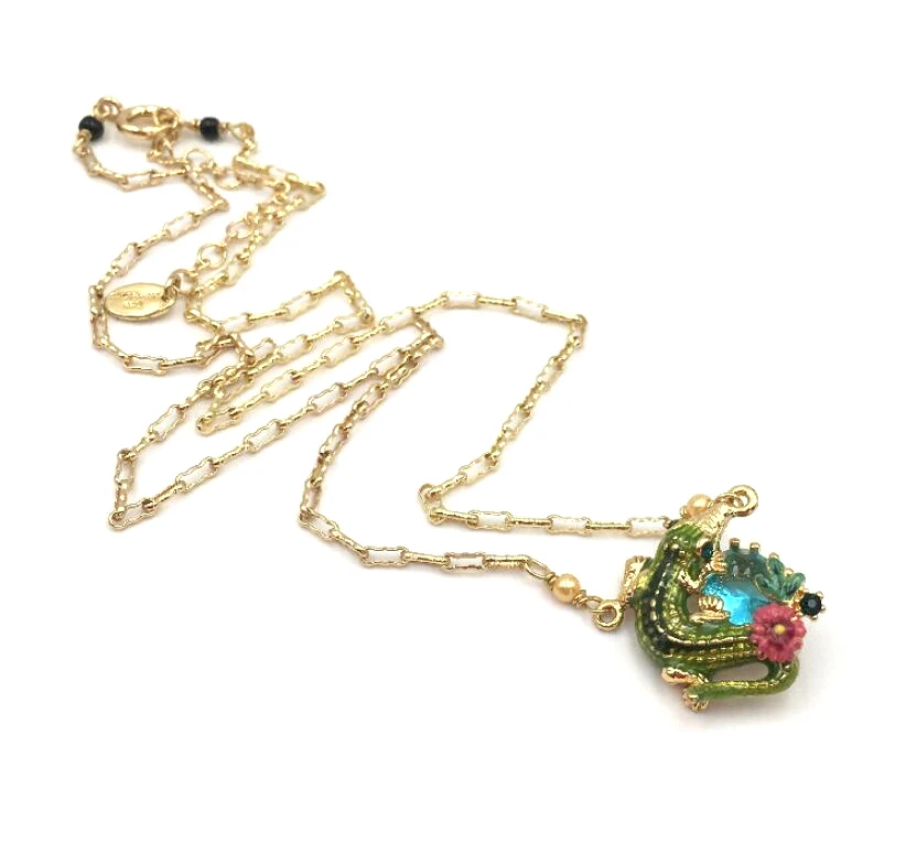 

Women Luxurious jewellery Enamel glaze Cute personality crocodile gem necklace Bracelets and rings