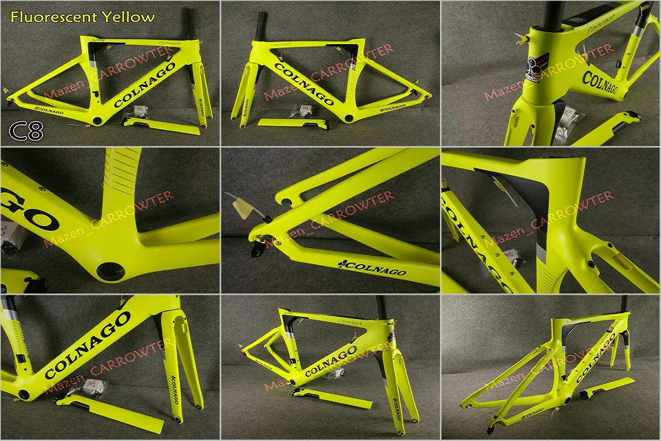 Cheap Fluorescent Yellow Colnago CONCEPT carbon road frames+Handlebar+Saddle+bottle cages 50mm carbon wheels Novatec A271 hubs 10