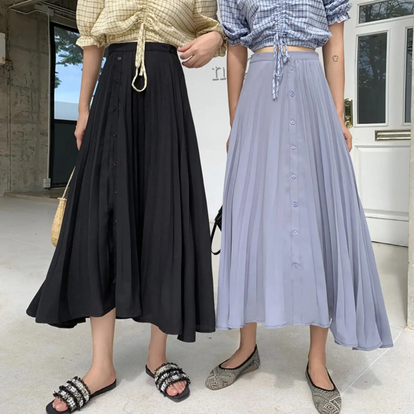 Весенняя женская элегантная складчатая юбка с высокой талией Женская белая длинная юбка женская Высококачественная Женская юбка миди черная Saia