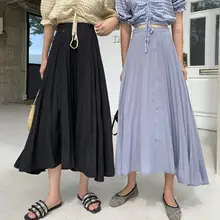 Весенняя женская элегантная складчатая юбка с высокой талией Женская белая длинная юбка женская Высококачественная Женская юбка миди черная Saia
