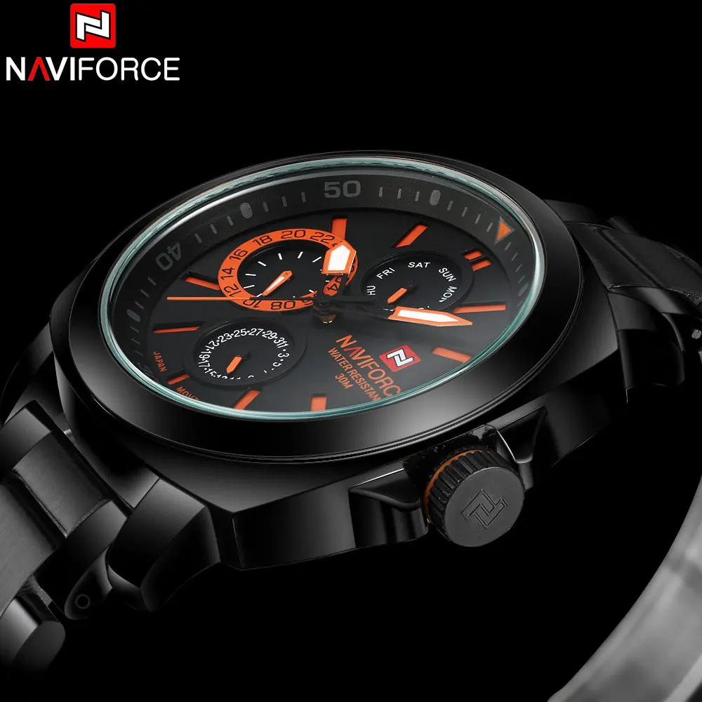 Часы NAVIFORCE Мужские кварцевые водонепроницаемые до 30 м с браслетом из нержавеющей