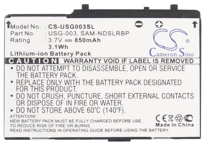 

Cameron Sino 850mAh Battery C/USG-A-BP-EUR, SAM-NDSLRBP, USG-001, USG-003 for Nintendo DS, DS Lite