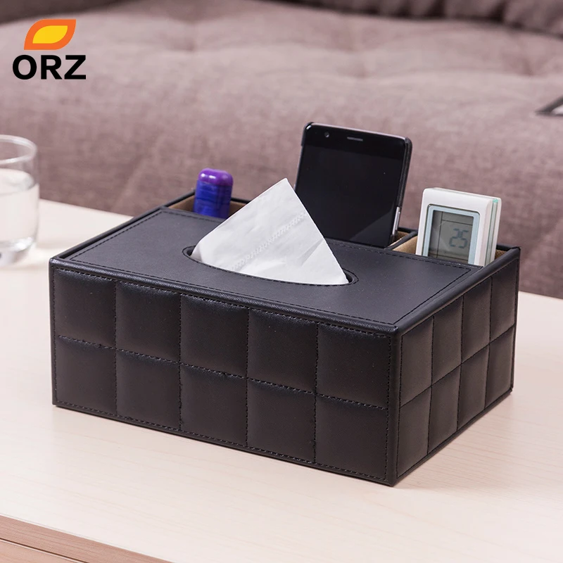 

ORZ Multifunctional Tissue Holder Box PU Leather Tissue Paper Storage Box Office Desk Organizer Home Car Storage Holder Basket