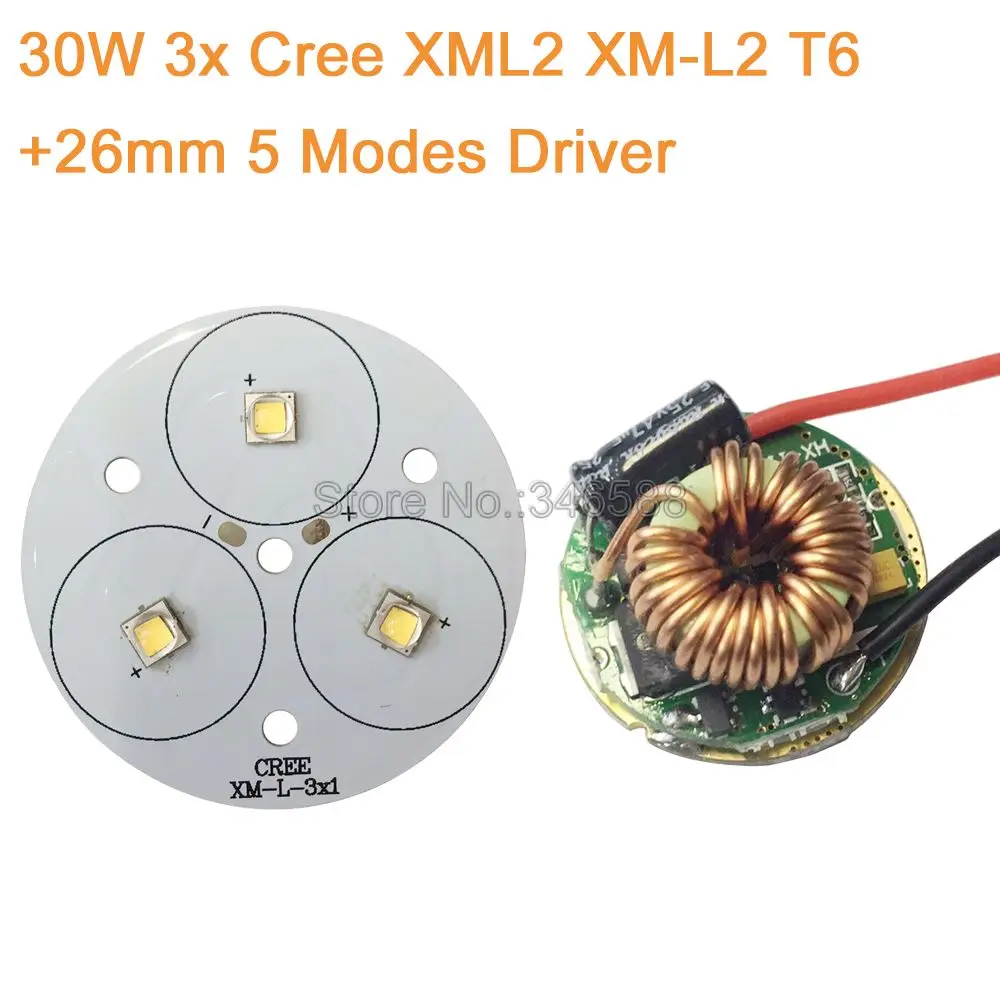 

DIY Flashlight Torch 3* Cree XML2 XM-L2 High Power LED Emitter Cool White Neutral White Warm White 50mm+ 12V 26mm 5 Modes Driver