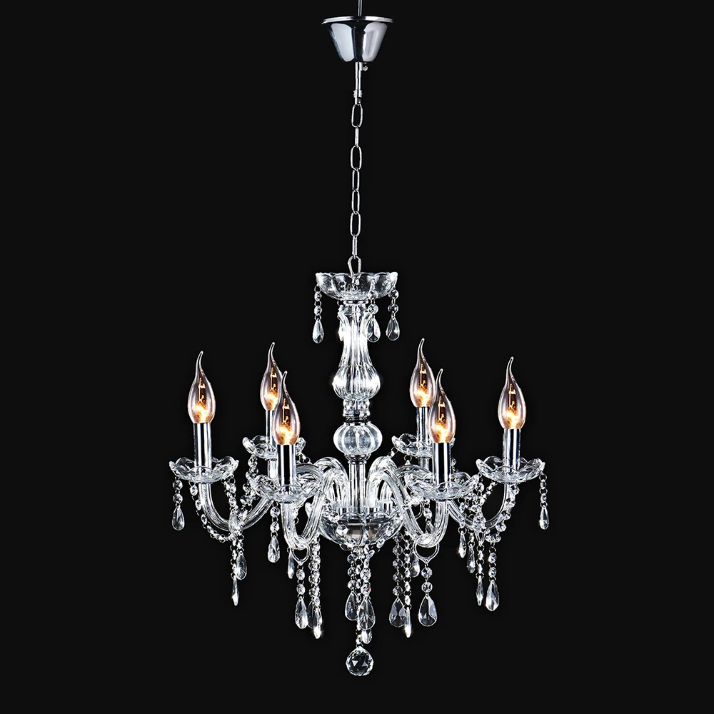 

6 Candle E12 Crystal Raindrop Chandelier modern pendant ceiling lamps Glass Beads for Living Room Bathroom Pendents Lights