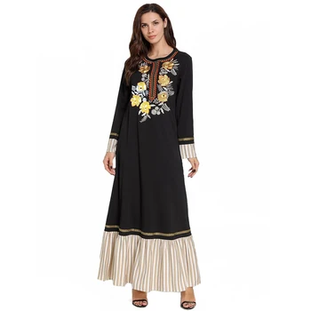 

Ethnic Floral Embroidery Muslim Morrocan Dress Hijab Abaya Kaftan Caftan Dubai Burca Islamica Islamic Sukienka Maxi Long Dress