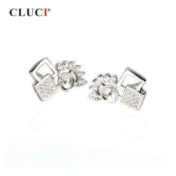 

CLUCI 925 Sterling Silver Double Square Stud Earrings For Women Wedding Silver 925 Pearl Earrings Mounting Stud Earrings SE031SB