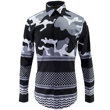 

Camouflage Shirts Men Luxury Brand Long Sleeve Striped Cotton Mens Dress Shirts Casual Fitness Business Chemise Homme Camisas