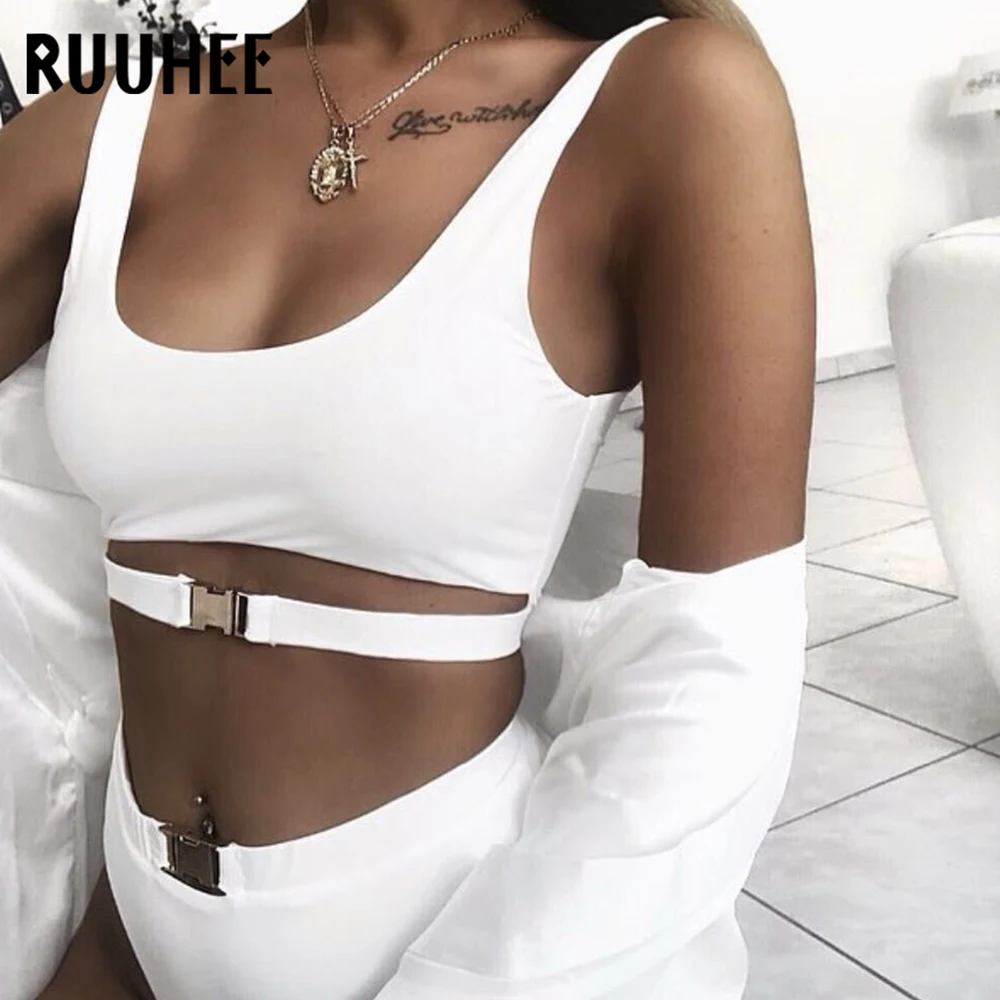 

RUUHEE Swimsuit Women Bikini Set Swimwear Buckle Bikini Push Up Solid Bathing Suit Summer Beachwear 2018 Swimming Suit With Pad