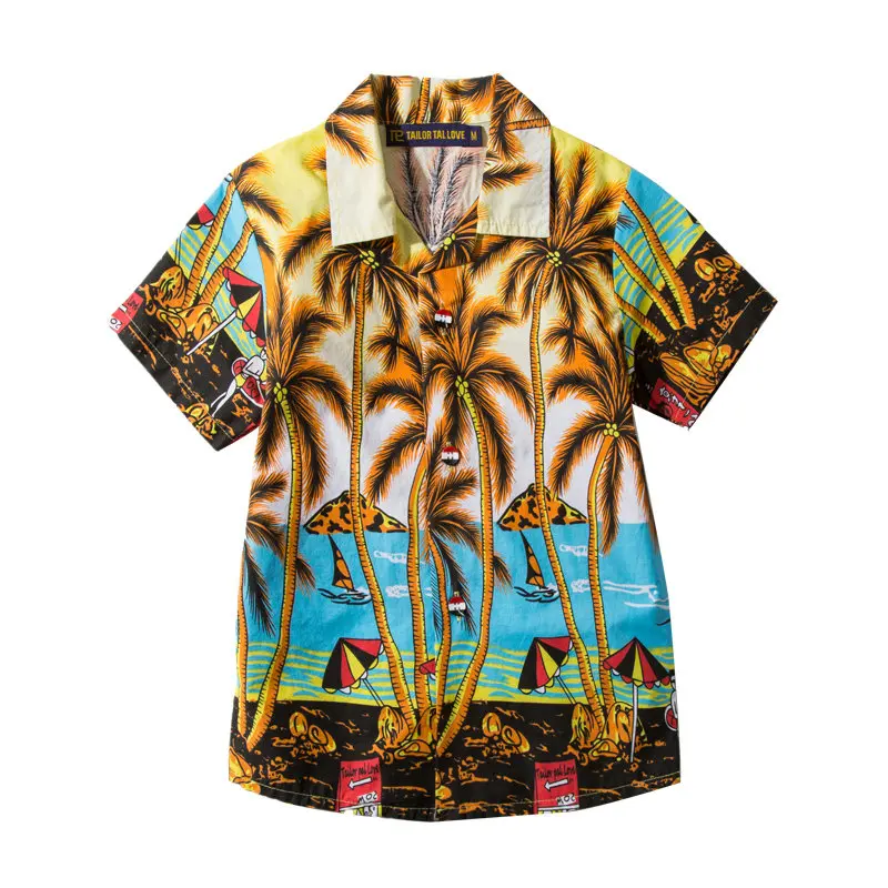 Г. Повседневная детская рубашка с короткими рукавами, гавайская рубашка для мальчиков, летние пляжные Гавайские рубашки для родителей и детей модный принт кокосовой пальмы - Цвет: Color as shown