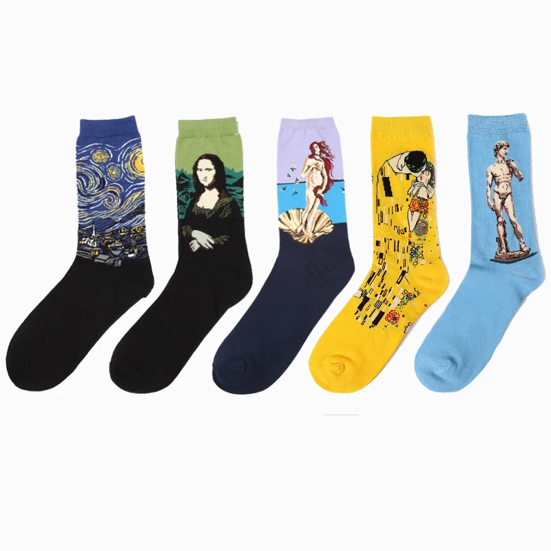 Горячее весеннее Новое поступление, стильные мужские носки в стиле ретро с рисунком маслом, мужские носки, хлопковые мужские носки, 5 пар/лот, EUR36-43 - Цвет: 2