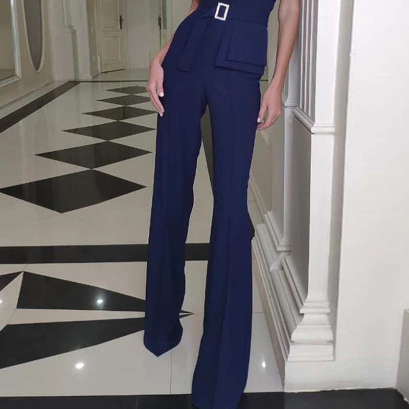 Max Spri 2019 New Fashion Sexy Women Pantsuit Solid Color Off Shoulder Buckle Tie High Waist Pantsuit Max Spri 2019 New Fashion Sexy Women Pantsuit Solid Color Off Shoulder Buckle Tie High Waist Pantsuit