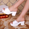 Thick Leather With Slippers Female Summer White High Heel A Word Drag Lady Cool Mop Fish Mouth Slippers ► Photo 1/5