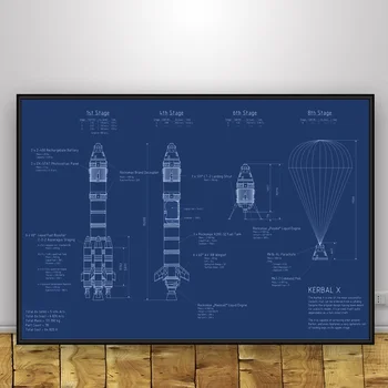 

Blueprint Rocket Kerbal X Kerbal Space Program spaceship Art Silk Fabric Poster