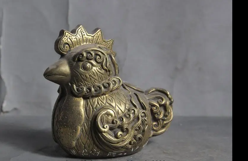 

2366<<+4"mark china brass fengshui lucky Zodiac Year animal Cock Rooster Chicken statue