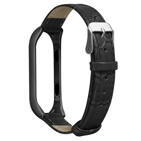 Yuedaer Безвинтовой Mi Band 3 ремешок для Mi Band 3 модные спортивные кожаные браслеты для пояса браслет металлическая пряжка умные аксессуары - Цвет: Black Black