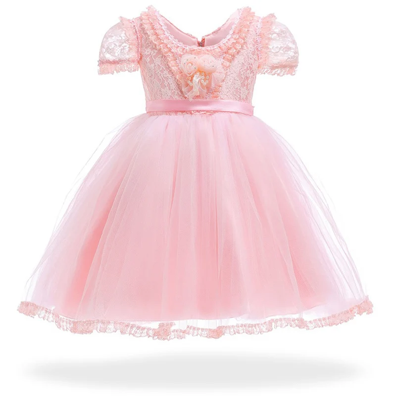 Платье принцессы с цветочным узором для девочек на день рождения, ролевые игры, платье для сцены, романтическое розовое бальное вечерние