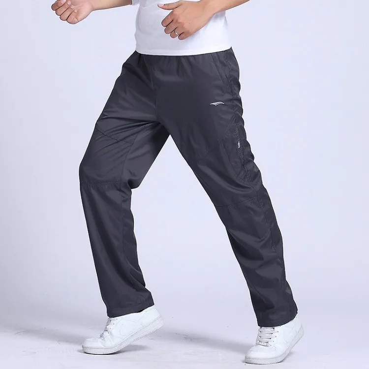 Мужские быстросохнущие брюки с эластичной резинкой на талии, двухслойная сетка, Мужские дышащие штаны, спортивные брюки из полиэстера, мужские прямые спортивные штаны