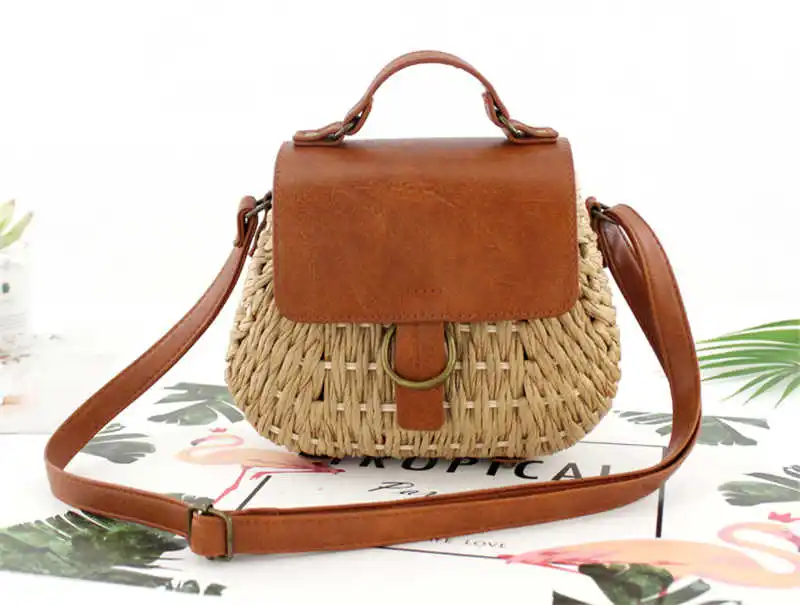 Винтажная соломенная сумка поросенок через плечо, пляжная сумка, повседневные плетеные сумки из ротанга - Цвет: brown