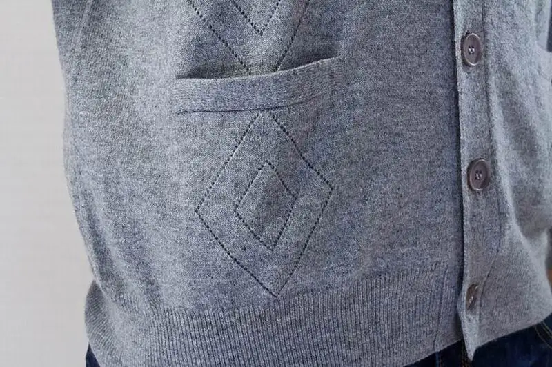 Кашемировый свитер Для мужчин кардиган с карманами однотонная серая Повседневное Стиль высокое качество натуральной ткани просвет