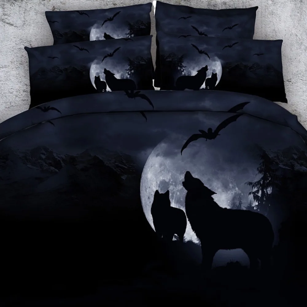 

4 PCS PER SET Popular wolves howling at the full moon 3d bed set 3d bed cover 3d bed linens
