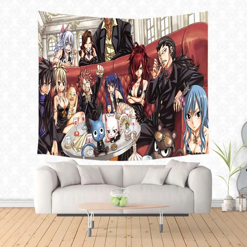 

Fairy Tail Pattern Polyester Tapestry Beach Yoga Picnic Mat Travel Throw Blanket Custom Bed Sheet Home Decor