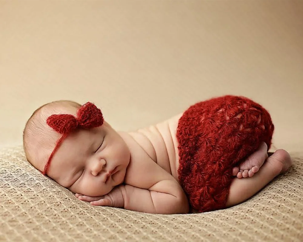 Детские фотографии реквизит для новорожденных, мохер верхний трикотаж бант повязка на голову новорожденный фотография Реквизит младенческой наборы для фотосессии малышей съемки