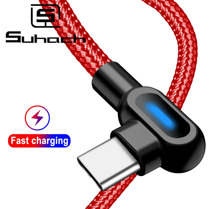 

Suhach LED USB Type C 90 Degree USB C Cable for Samsung S8 S9 Plus Xiaomi mi8 Huawei oneplus 6t Type-c Fast charging Data Cable
