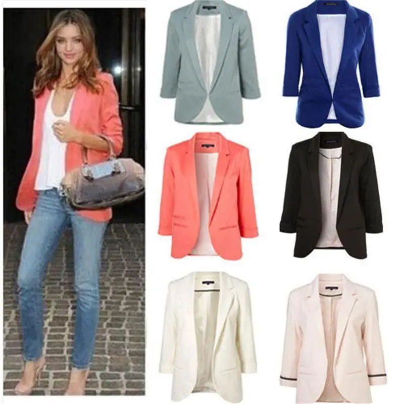 2015 Womens Candy Colors Slim Casual Blazer With Three Quarter Sleeve Notched Jacket Coat Outwear Plus Size Solid Work Blazer 2015 Womens Candy Colors Slim Casual Blazer With Three Quarter Sleeve Notched Jacket Coat Outwear Plus Size Solid Work Blazer