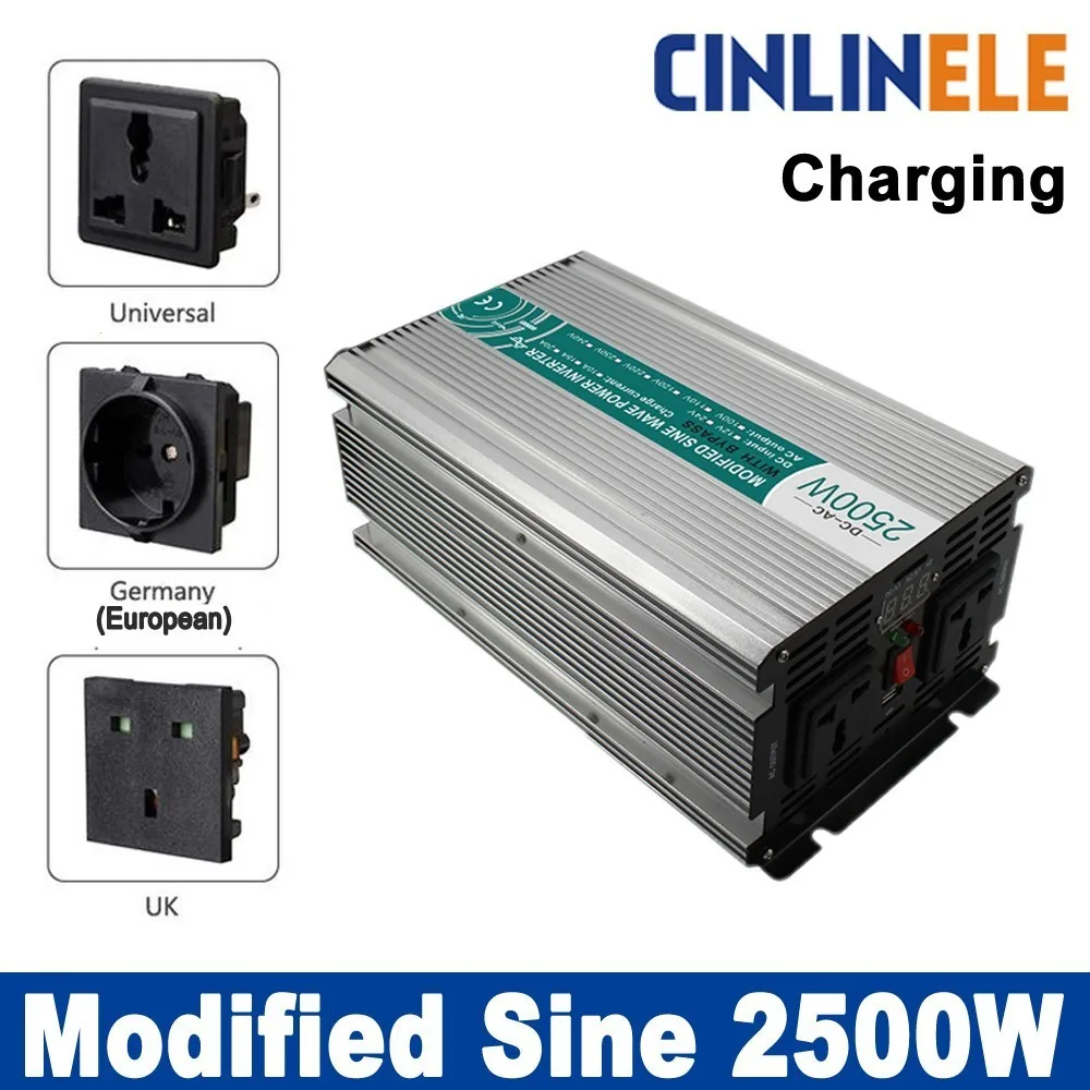 Smart Inverters Charger 2500W Modified Sine Wave Inverter CLM2500A DC 12V 24V 48V to AC 110V 220V 2500W Surge Power 5000W mkm2000 242g c modified sine wave professional dc ac 2000 watt power inverter 24v to 220v electrical inverters with charger