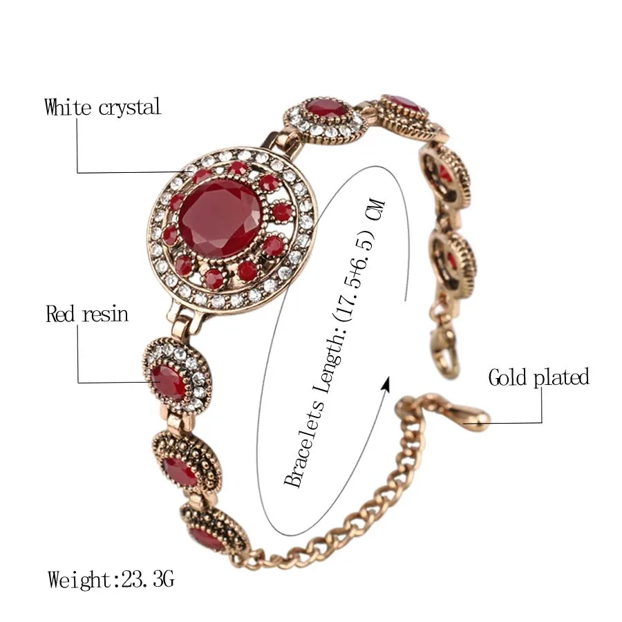 Metal Bracelet Bohemian Bracelets For Women Tibetan Alloy Red Resin Gold Color Bangle Retro Turkey Royal Jewelry