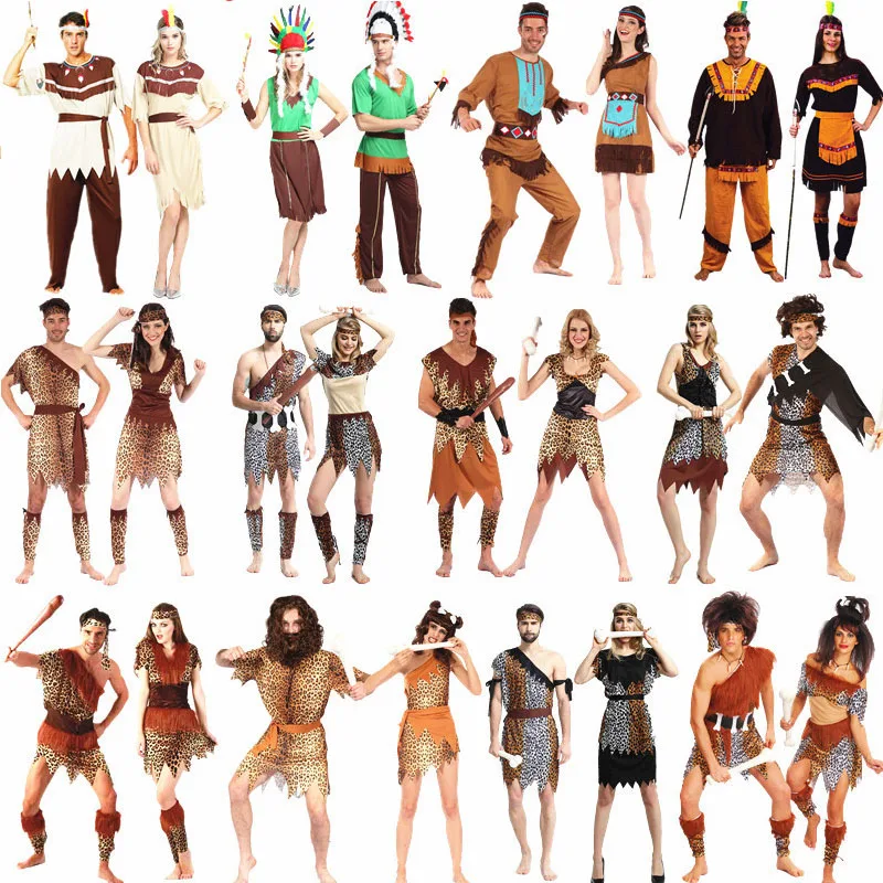Африканский костюм дикаря для мужчин и женщин; карнавальные костюмы для взрослых; вечерние костюмы для Хэллоуина