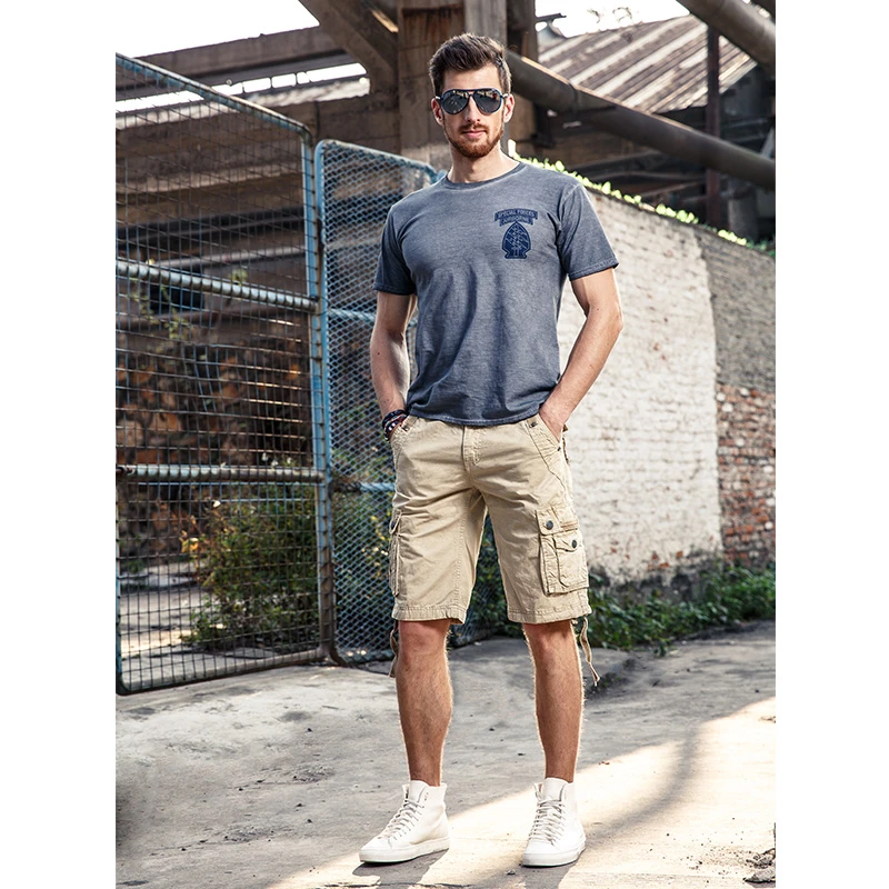 2018 pantalones cortos de hombre nuevo estilo de verano Multi Bolsillo camuflaje hombres cortos casuales sueltos hasta la rodilla hombres Cargo pantalones cortos de cinturón|cargo shorts|mens cargo shortsmens shorts -