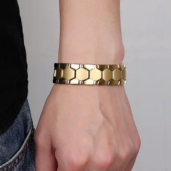 

3 Colors Titanium Steel Double Row Magnet Germanium Hologram Health Men Bracelets for Gentleman Casual Fashion Jewelry 18*210mm