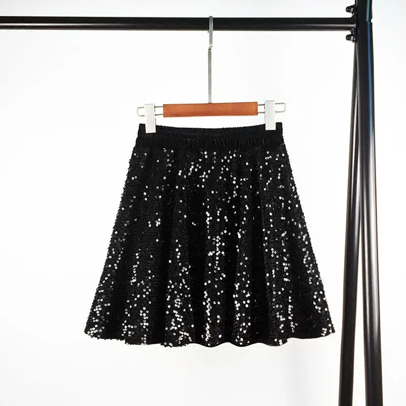 Весенне-летняя Женская Золотая Бархатная юбка с блестками, высокая талия, Сексуальная мини-юбка, Saia Faldas, черная короткая юбка-пачка для вечеринки, Женская юбка s C4267
