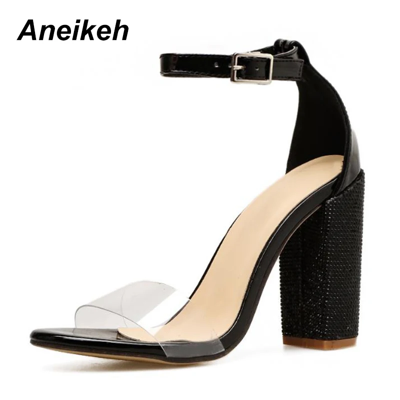 Aneikeh النساء الصنادل 2018 الصيف جديد المرأة مضخات أحذية مثير عالية الكعب تأخذ مشبك مفتوحة اصبع القدم حجر الراين الخام مع الصنادل