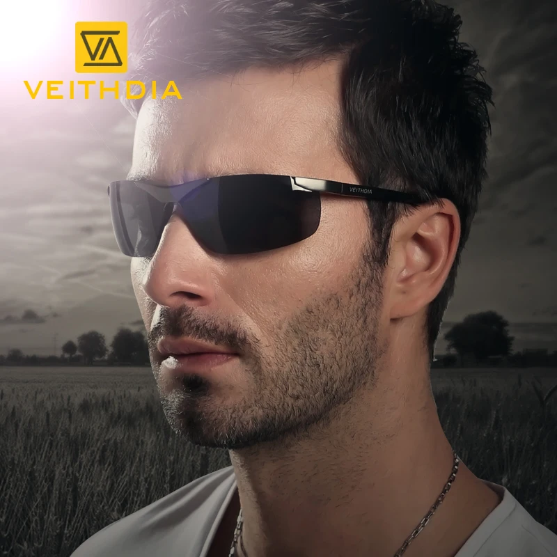 Мужские солнцезащитные очки без оправы VEITHDIA, дизайнерские алюминиевые очки с зеркальными поляризационными стеклами, защита UV400, прямоугольные, модель 6501