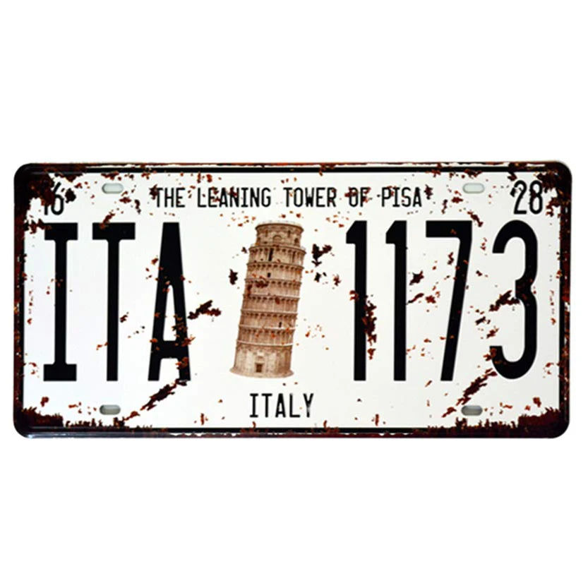 

Italy, The Leaning Tower Of Pisa, Ita 1173 Vintage Metal Tin Car Tags Plates Sign Poster Wall Sticker Art Painting Pub Bar