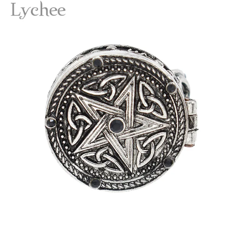 Lychee Vintage Alloy Magic Pentagram Star Unisex Ring Open Cover Antique Silver Color Ring Retro Jewelry for Men Women