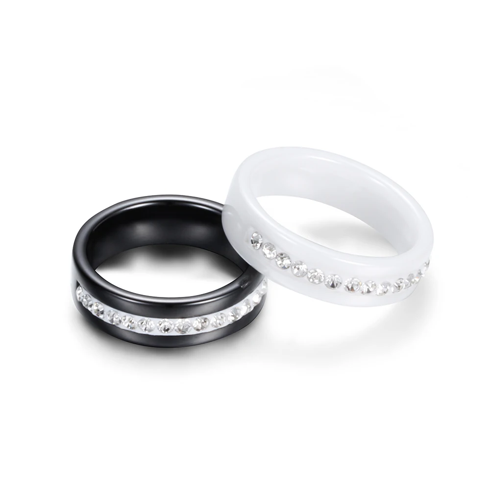 Wedding Rings for Women Men Couple Promise Band 6mm Wide One Row Bling Cubic Zircon Ceramic Rings Anniversary Engagement Jewelry