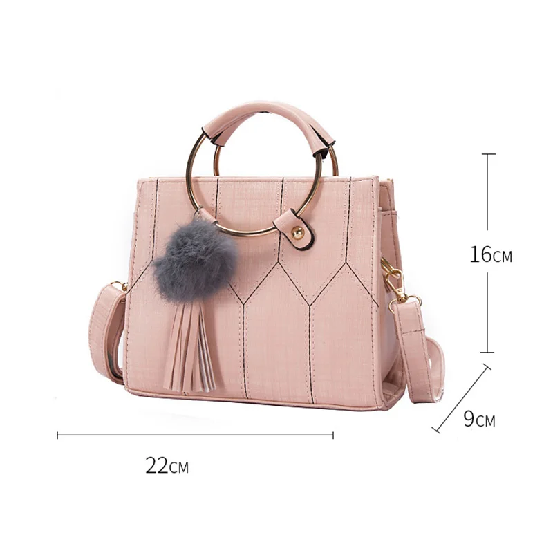 العلامة التجارية المرأة PU حقائب يد جلدية عارضة متعدد الألوان حمل أكياس Crossbody حقيبة حلقة الأعلى مقبض حقيبة مع شرابة ورقيق الكرة العلامة التجارية المرأة PU حقائب يد جلدية عارضة متعدد الألوان حمل أكياس Crossbody حقيبة حلقة الأعلى مقبض حقيبة مع شرابة ورقيق الكرة
