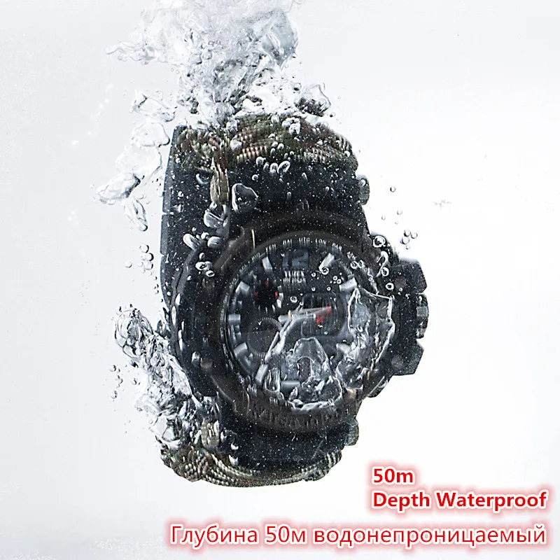 Billige Kit Überleben Uhr 50M Wasserdichte IP68 Überleben Getriebe Camping Paracord Armband EDC Werkzeuge Messer Pfeife Thermometer First Aid Kit